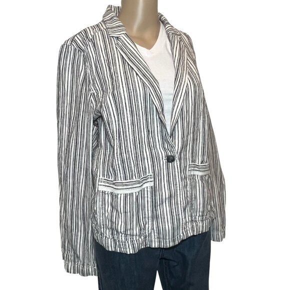 Maurices Women’s Linen Blend Blazer Striped Medium Size Pockets Button - Picture 1 of 9